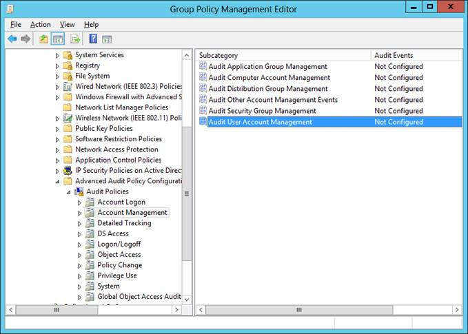 Active Directory audit policy account management